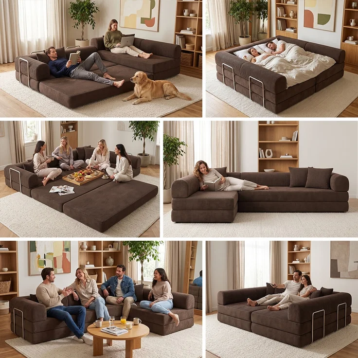 skølm 'Lofn' Modulares Sofa 4 Sitzer, 300x200 cm, Vollschaumcouch mit Metallgestell, Cord braun, Schlafsofa vakuumverpackt, kein Aufbau erforderlich – Bild 4