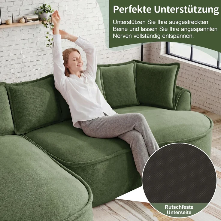 ZUBALIYA SchlafSofa mit Chenille - Bezug, mit breiten Armlehnen, mit Schaumstoffpolsterung, aus Chenille, Grün – Bild 10