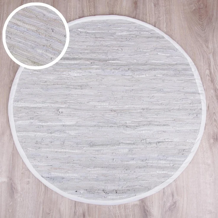 Flickenteppiche Leder Rund 150cm weiß – Bild 6
