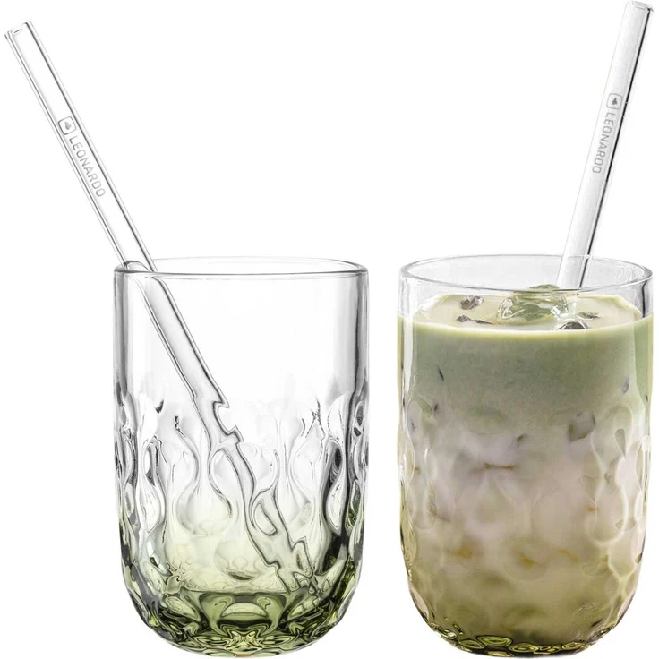 Leonardo GOCCE Matcha Latte Glas (2) 390 ml mit Glastrinkhalm 2er Set – Bild 1