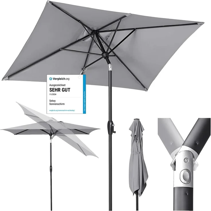 Sekey Aluminum Sonnenschirm 210 × 140 cm, Hellgrau – Bild 1