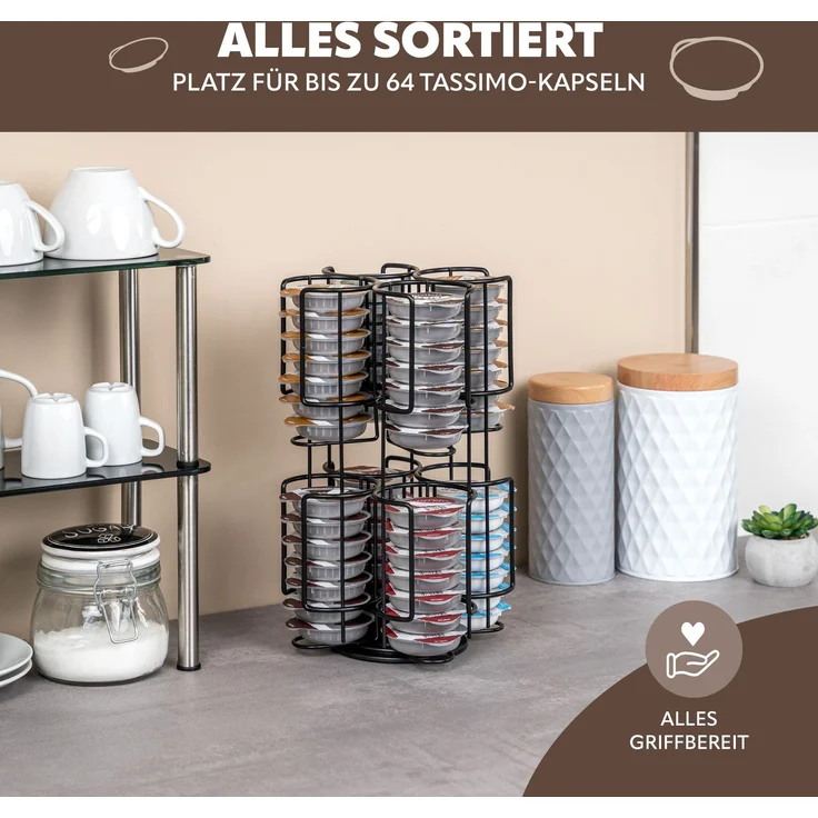 Kapselständer für Tassimo, Kapselspender für bis zu 64 Kapseln, 360° drehbar, Kapselhalter, schwarz – Bild 2