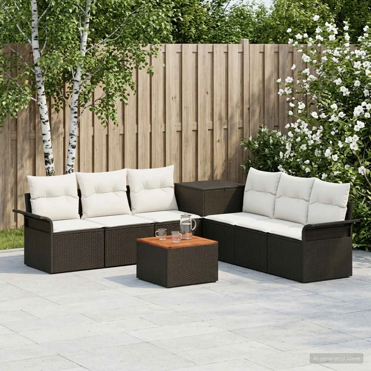 vidaXL Sofa Set 8 stk. Schwarz und Cremeweiß Polyrattan und Stahl 3447997 – Bild 1