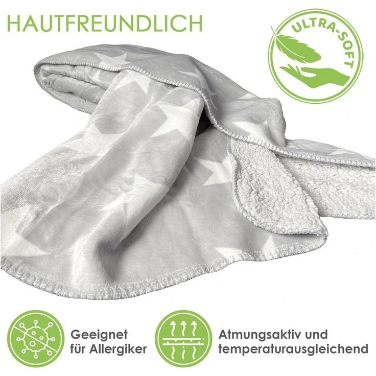 Wohndecke Dicke Soft Flanell Kuscheldecke Sterne Winterdecke, heimtexland, 150x200 I extra dick I warm I Sherpa Fell I kuschelig weich – Bild 2