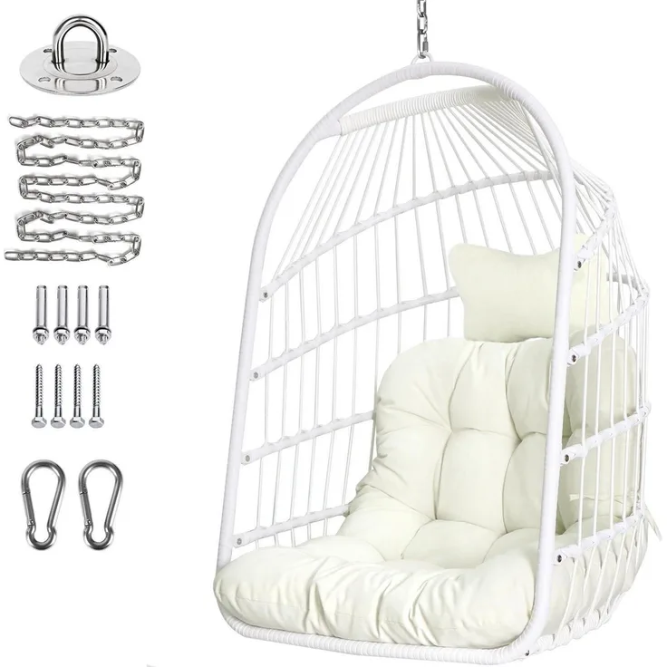 Hängesessel Rattan Korb Edelstahl Aufhängeset Weiß(stuhl Klassisch)