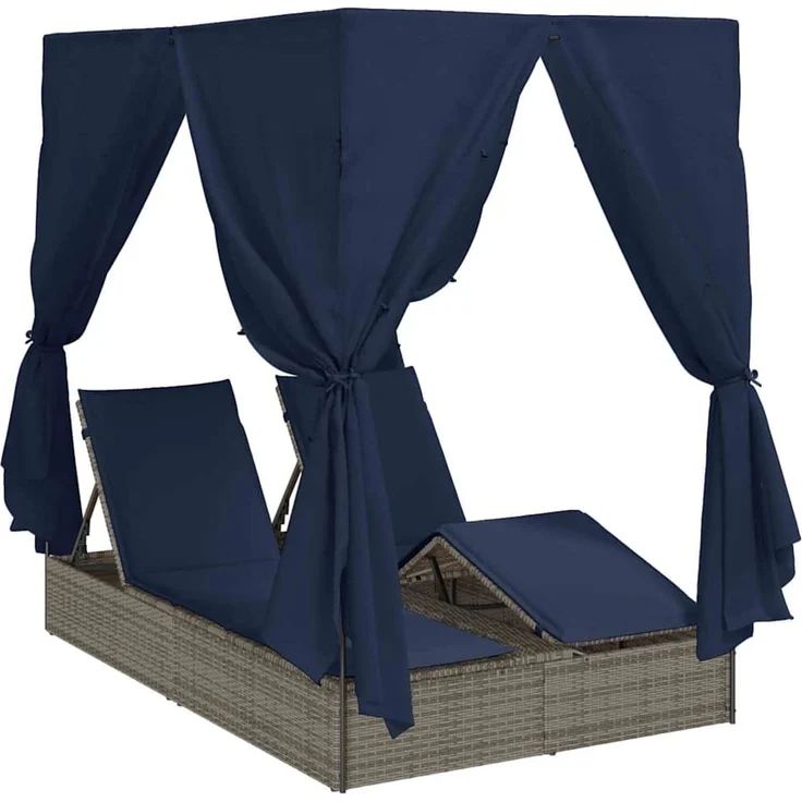 vidaXL Doppelte Sonnenliege Schwarz Poly-Rattan 3376134 – Bild 2