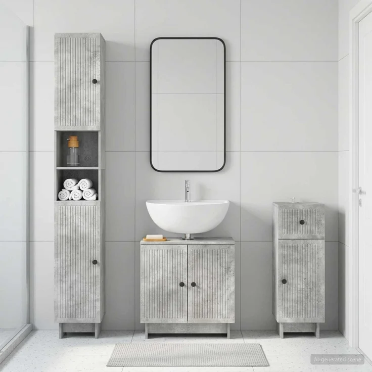 vidaXL 3-teiliges Badezimmer-Schranksystem EDE Betongrau Holzwerkstoff 3417822 – Bild 1
