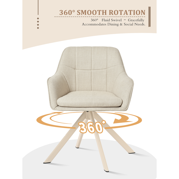 GOEURVANT 1437 Esszimmerstühle 2er-Set mit Armlehnen, 360° Drehbar, Webstoff - Beige – Bild 8