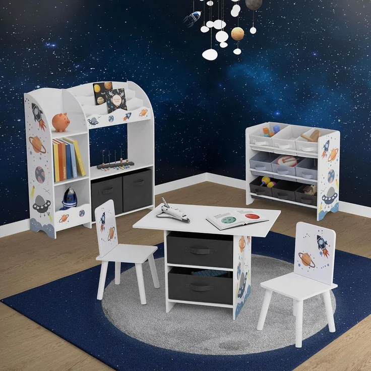 Joyz Spielzeugtruhe Kinderregal Kindermöbel Kinderzimmerregal Spielzeug Spielzimmer Möbel, Weltraum Bücherregal mit 9 Boxen & 3 Etagen Pressspan / Vlies – Bild 2