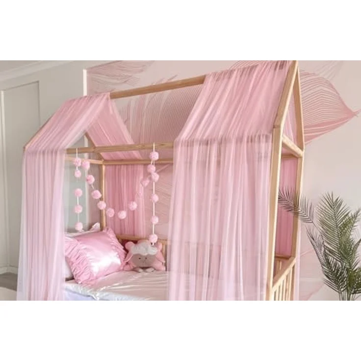 Baby Fancyroom Betthimmel Betthimmel Tüll Hausbett Kinderbett 2 Stück 340cm 380cm Montessori (3-tlg. Set mit 2 Stück Betthimmel und einer 20er Pomponkette, Baldachin, Kinder Betthimmel Baldachin Himmel Deko Set), Betthimmel für Hausbett Montessori – Bild 4