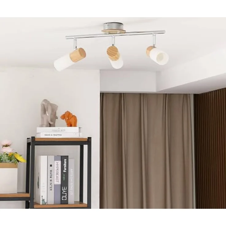 Lindby Deckenlampe Holz & Marmoriertes Glas, Schwenkbar und Drehbar, 3x E14 max. 5W, Deckenstrahler in Silber – Bild 3