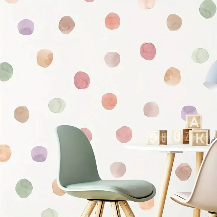 Montegoni Wandtattoo Pastell Polka Dot Wandsticker – 36 Aquarell Punkte Wandtattoo (Polka Dot, Aquarell-Wandaufkleber – 36 Stück -3er-Set- PVC, Kinderzimmer, Spielzimmer, wandtattoo), Selbstklebend, Abnehmbar, Flexible Anordnung, langlebig, Wasserfest – Bild 5