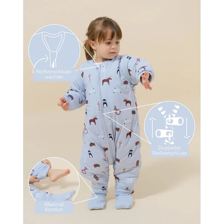 molis&co. Baby-Schlafsack mit Füßen, abnehmbare Ärmel und Socken. 2.5 TOG. Ideal für die Übergangszeit und den Winter. 100% Baumwolle (Oeko-TEX 100). (Winter Animals, 100 cm (4 Jahre)) – Bild 3