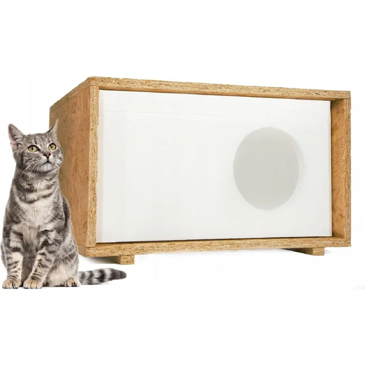 QLS Tierhaus Styropor + OSB, Wetterfestes Katzenhaus – 43x41 cm isoliertes Schutzhäuschen – Bild 1