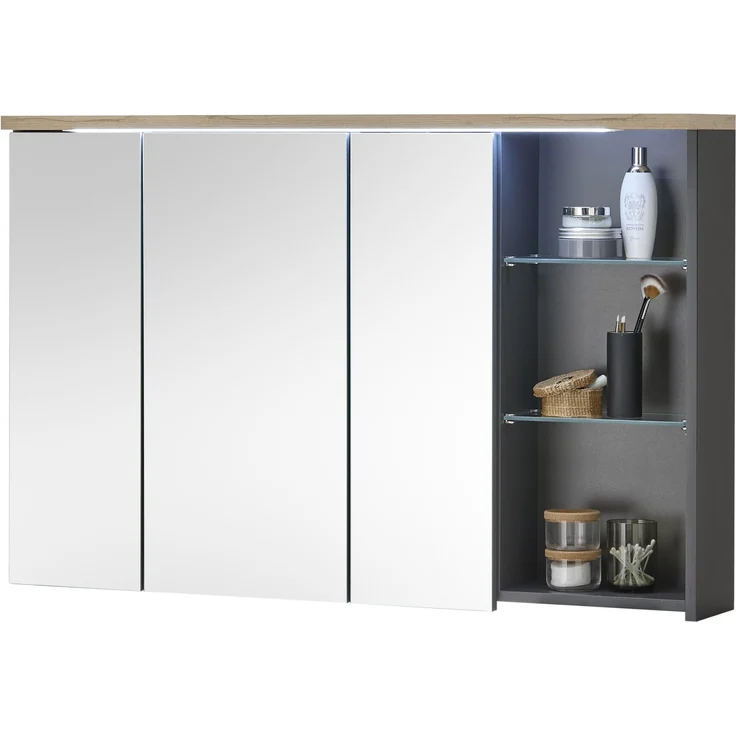 Badezimmerspiegelschrank >Memphis< Grau / Artisan Eiche Dekor - 110x70x20 (BxHxT) – Bild 1
