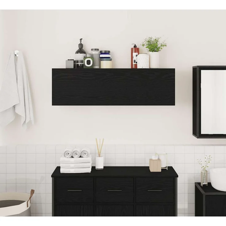 vidaXL Bad-Wandschrank Schwarz 100x25x30 cm Holzwerkstoff 860095 – Bild 3