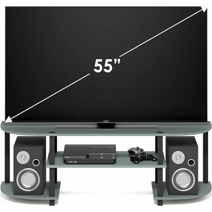 Furinno Turn-S-Tube TV-Schrank, Entertainment-Center für Fernseher bis zu 55 Zoll, TV-Konsole mit abgerundeten Ecken und offenen Regalböden, für Wohnzimmer, Schlafzimmer, Salbeigrün – Bild 5
