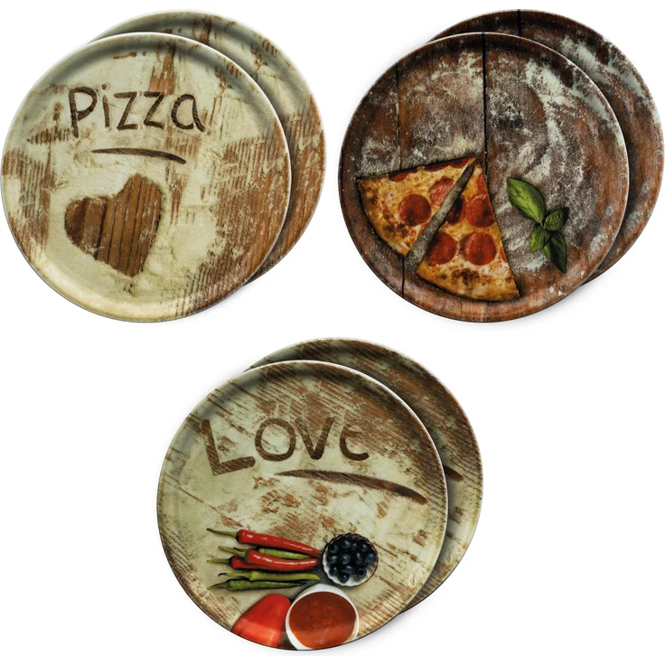 6er Set Pizzateller Oliven-, Salami- & Lieblingspizza Ø 33,3cm Platte XL-Teller – Bild 1