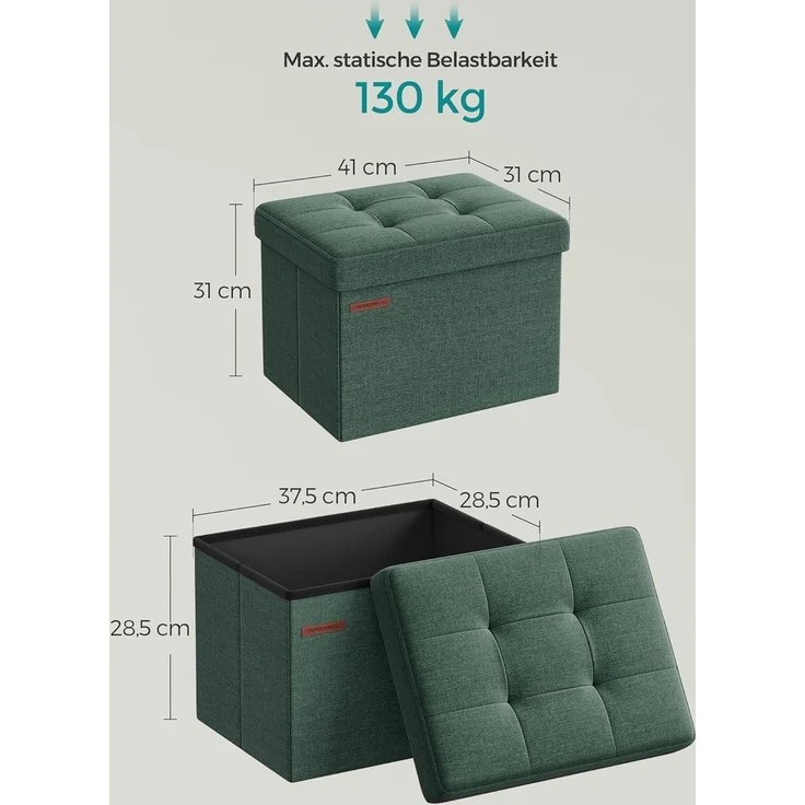 Songmics Sitzhocker mit Stauraum, kleine klappbare Sitzbank, 31x41 cm Fußbank, Aufbewahrungsbox, bis 130 kg belastbar, für Wohnzimmer Schlafzimmer Schlafsaal, vintagegrün LSF102C01 – Bild 3