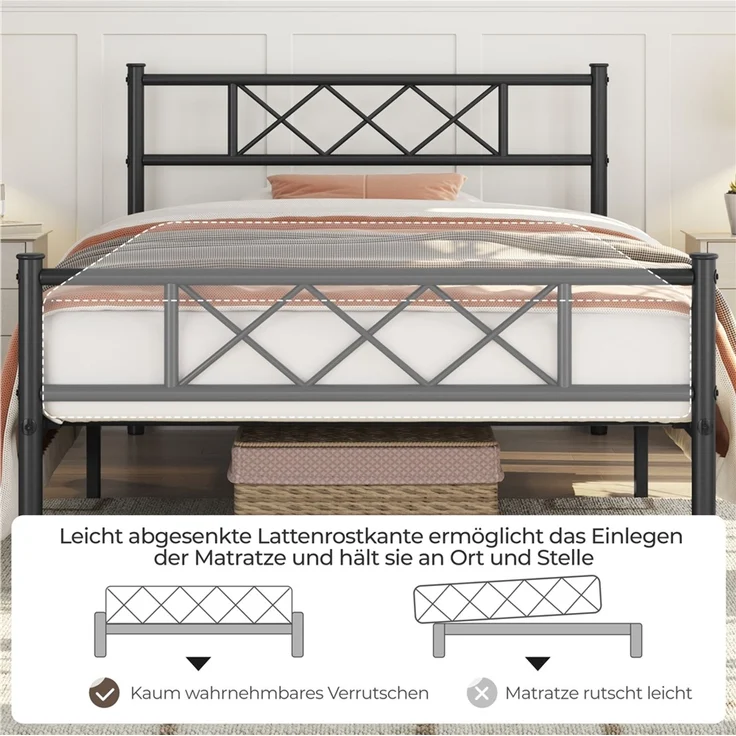 Yaheetech Bettgestell Metallbett mit Lattenrost, mit Kopfteil, 90x200cm – Bild 6