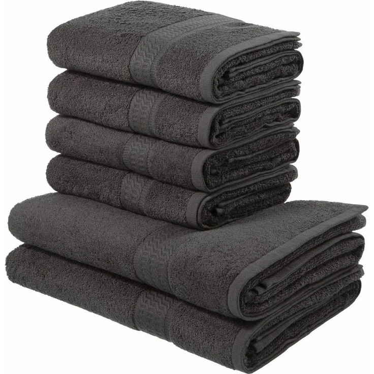 OTTO home Handtuch Set Juna, 6-tlg, 2 Duschtücher (70x140) 4 Handtücher (50x100), Walkfrottee (6-St), 100% Baumwolle, Handtuch-Set mit Bordüre, Uni-Farben, weich