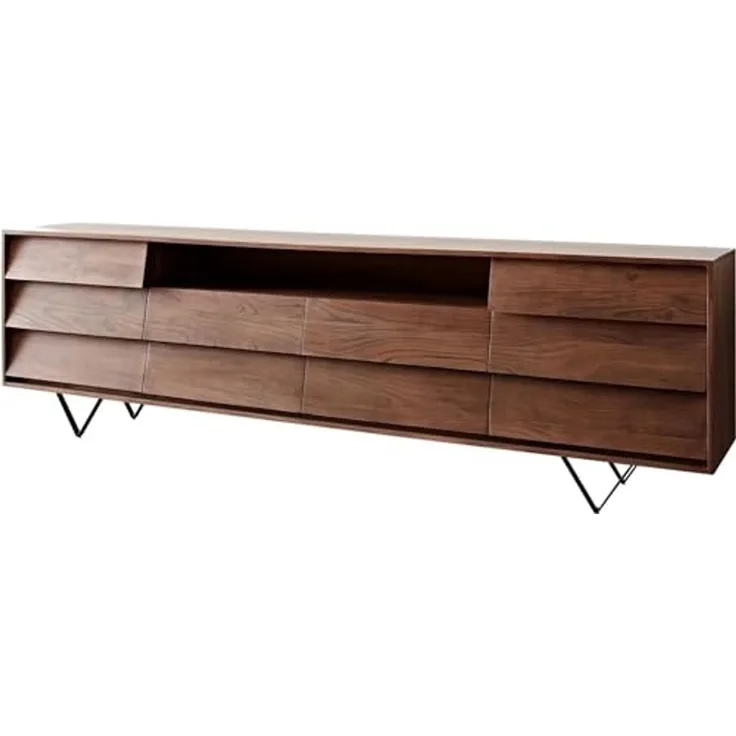 Sideboard Eloi 240x40 cm Akazie Braun 2 Türen 6 Schubladen V-Fuß Schwarz