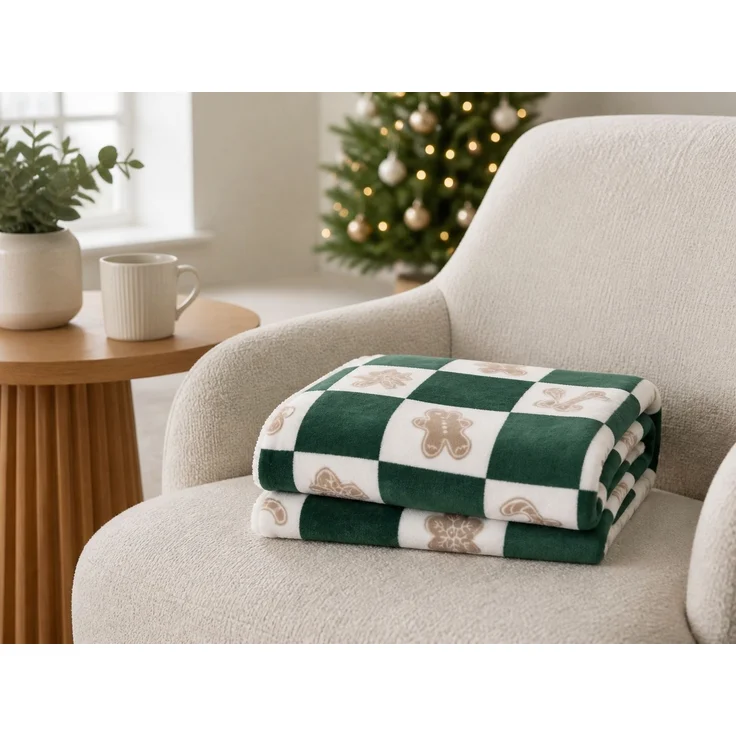 Flanell-Kuscheldecke mit Weihnachtsmotiv Grün-Weiß, 70x100 cm – Bild 2