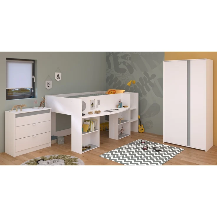Jugendzimmer-Set >Pirouette 12< (3-teilig) in Weiss, mit drehbaren Elementen in Rosa oder Grau – Bild 3