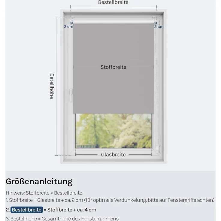 WOLTU Verdunkelungsrollo ohne Bohren, Thermo Verdunkelungsrollo mit Kette, Sichtschutz, für Türen und Fenster, Grau，B110 x H130 cm – Bild 8
