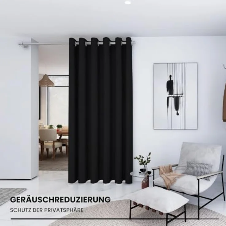 Deconovo Vorhänge Blickdicht Thermogardinen mit Ösen Übergardinen Schwarz | 1 Stück, H290 x B200 cm, Hitzeschutz, Sichtschutz für Wohnzimmer und Schlafzimmer, Blackout Curtain, Verdunkelungsvorhang – Bild 5