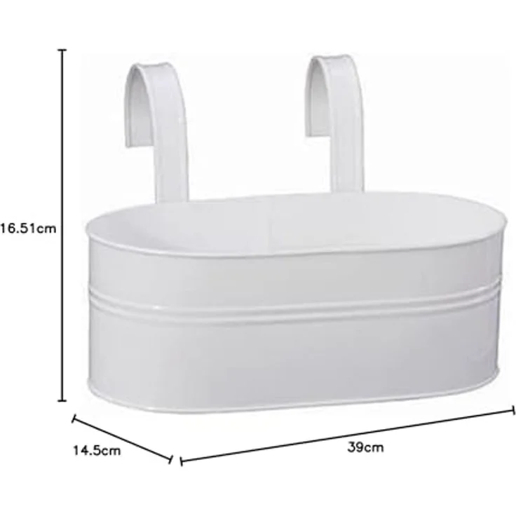 Blumenkasten oval, weiß, 39 x 16,5 x 14,5 cm Stahlblech, mit fest montierten Haltern – Bild 2