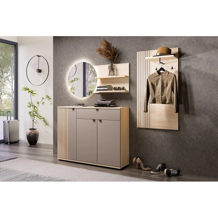 XORA 'PISA' Spiegel mit Paneel, Holznachbildung Eiche, 133 x 70 x 17 cm, mit LED-Beleuchtung – Bild 3