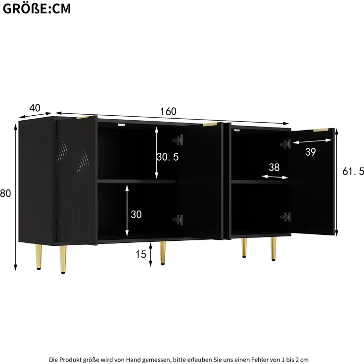 Sideboard (160/40/80 cm) Mehrzweckschrank mit Türen, Küchenschrank, Aufbewahrungsschrank, Wohnzimmerschrank, matt – Bild 5