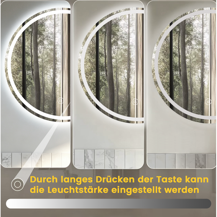 Badezimmerspiegel mit LED-Beleuchtung, dimmbar & beschlagfrei, 80x80 cm, Silber – Bild 3