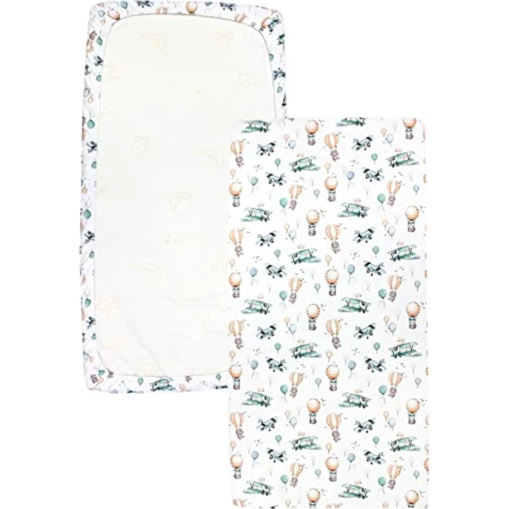 TupTam Spannbettlaken Baby, für Babybett/Kinderbett, 2er Pack, Füchse im Flugzeug / Grün, 70 x 140 cm – Bild 5