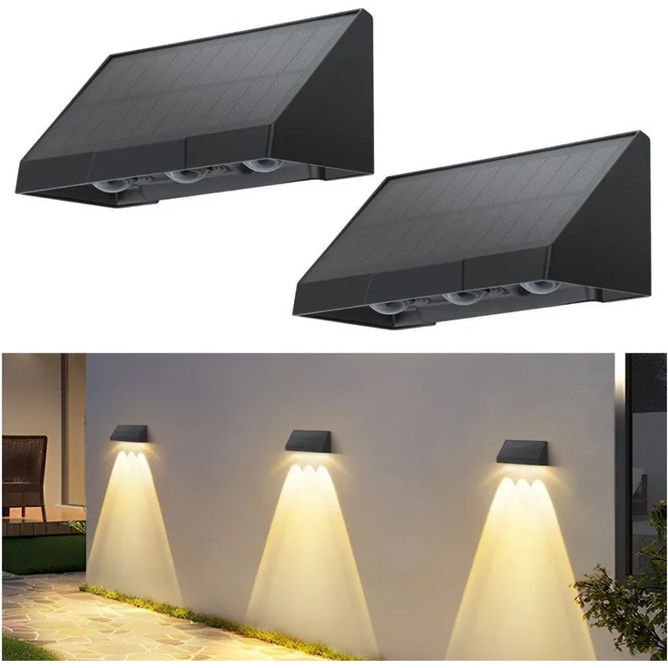 Nettlife LED Außen-Wandleuchte Schwarz 3 LEDs Solarlampe 3000K Warmweiß 2 Modi Solarwandleuchte, LED fest integriert, Warmweiß, solarleuchte für Zaun Terrasse Balkon Garten Treppen