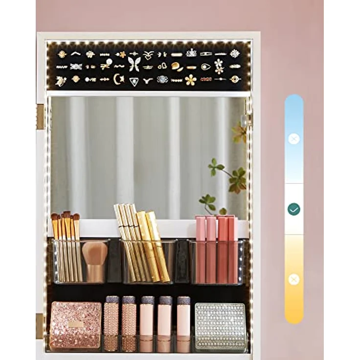 Schmuckschrank-Organizer mit LED-Leuchten, abschließbarer Wandschrank mit Ganzkörperspiegel, eingebautem Schminkspiegel – Bild 6