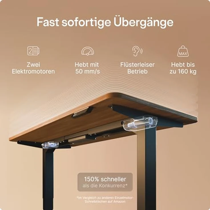 Höhenverstellbarer Schreibtisch - Höhenverstellbar Elektrisch mit Flüsterleisem Dual-Motor & Touchscreen - Hohe Tragfähigkeit - Stehtisch von Desktronic, Schwarz + Nussbaum, 160x80 cm – Bild 4