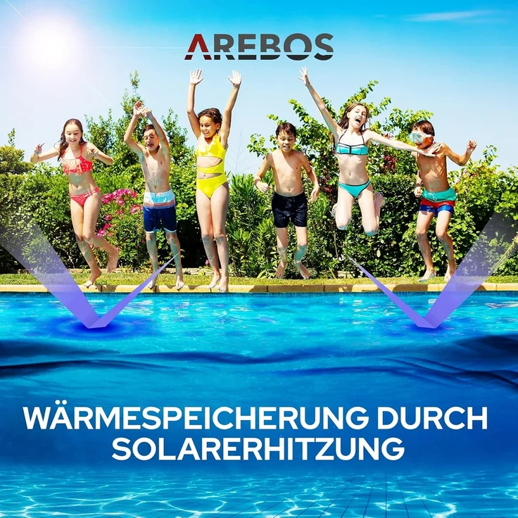Arebos Solarabdeckplane Solarplane 120 µm Pool-Abdeckplane mit Wärmefolie (Stück, schwarz), 120mic – Bild 6