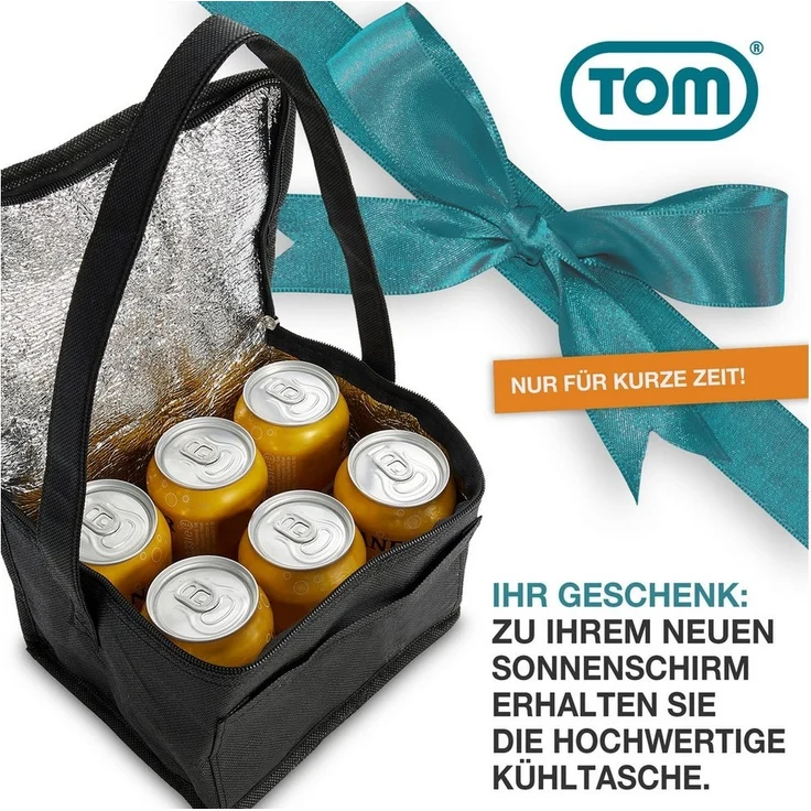 TOM Sonnenschirm mit Kurbel 140x210cm Rechteckig inklusive Kühltasche, Tragetasche, 34mm Standrohr, 180 g/m² Polyester – Bild 3