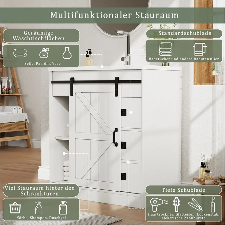 MODFU Badkommode mit Keramikwaschbecken (moderner Badmöbel für Badezimmer, 1 St, 73*46.5*87.5cm(L x B x H) – Bild 4