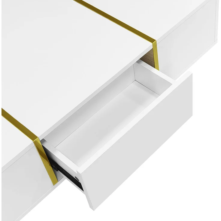 Couchtisch 100 x 60 x 41,5 cm, mit Schubladen, aus MDF, als Ablage für Getränke und Bücher im Wohnzimmer, Weiß – Bild 12