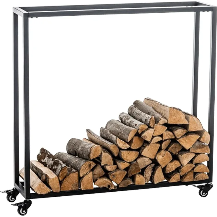 DELUKE® Kaminholzregal innen Metall BETTA - mit Rollen, 25x100x100 Brennholzregal innen Kaminholzständer Kaminholzhalter Feuerholzregal Innen Holz stapeln Wohnzimmer