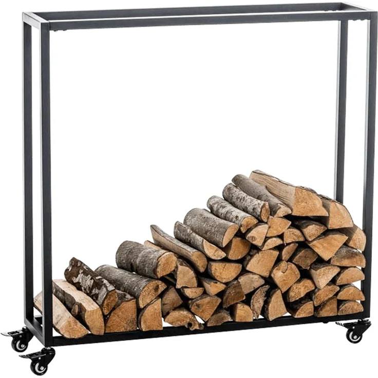 DELUKE® Kaminholzregal innen Metall BETTA - mit Rollen, 25x100x100 Brennholzregal innen Kaminholzständer Kaminholzhalter Feuerholzregal Innen Holz stapeln Wohnzimmer – Bild 1