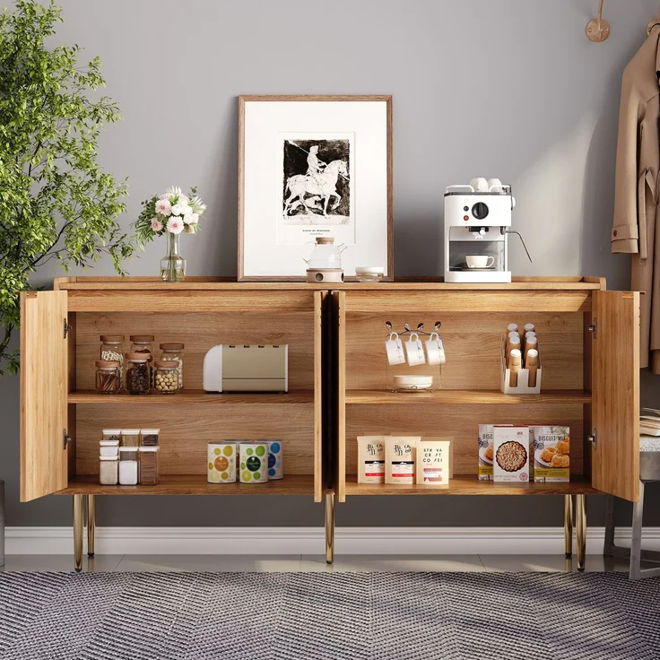 ZUBALIYA Sideboard 140x38x75 cm, aus MDF, Natur – Bild 6