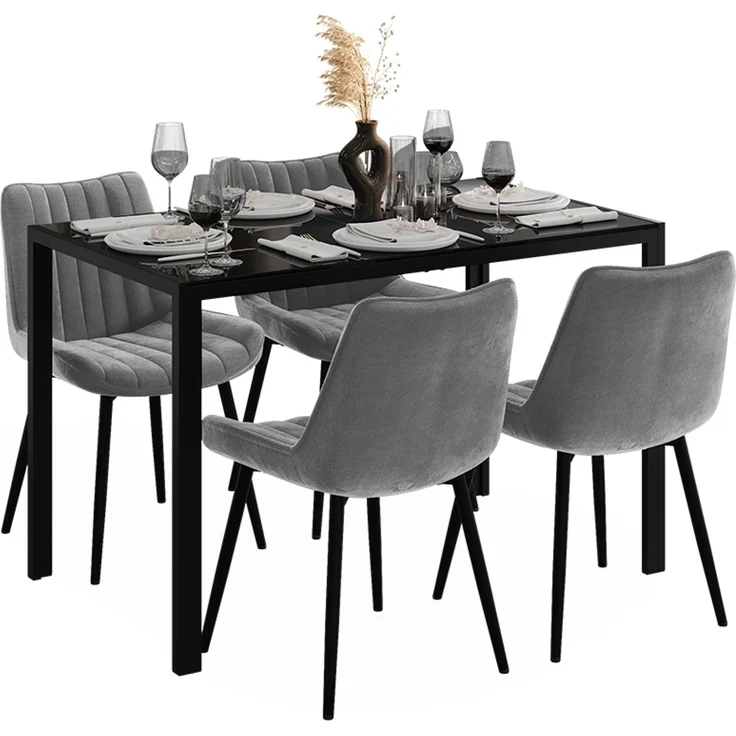 Esstisch Set Grand Schwarz 120 x 70 cm mit 4 Stühlen (Grau) Vicco – Bild 5