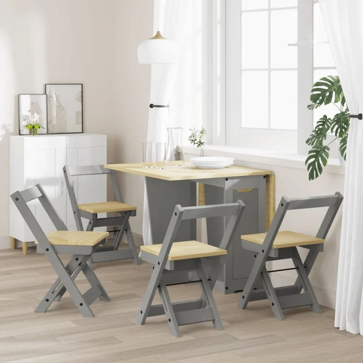 vidaXL Esszimmerstühle Klappbar 4 Stk. Corona Grau Massivholz Kiefer 4013438 – Bild 2