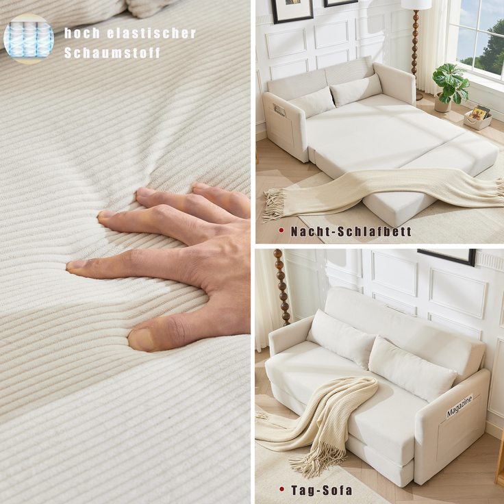 ZUBALIYA Schlafsofa 92x82 cm, mit Stauraum, mit Samtbezug, mit Cordbezug, mit breiten Armlehnen, mit Schaumstoffpolsterung, Beige – Bild 3