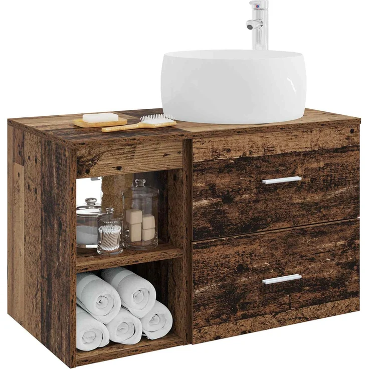 vidaXL Wandmontiertes Badezimmermöbel-Set 2 stk. Altholz 3403926 – Bild 3