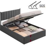 VASAGLE Bettgestell, Bettrahmen, Bett, 140 x 200 cm, klappbar Lattenrost, Unterbettaufbewahrung, Kopfteil, Hydrauliksystem, modern, einfache Montage, dunkelgrau